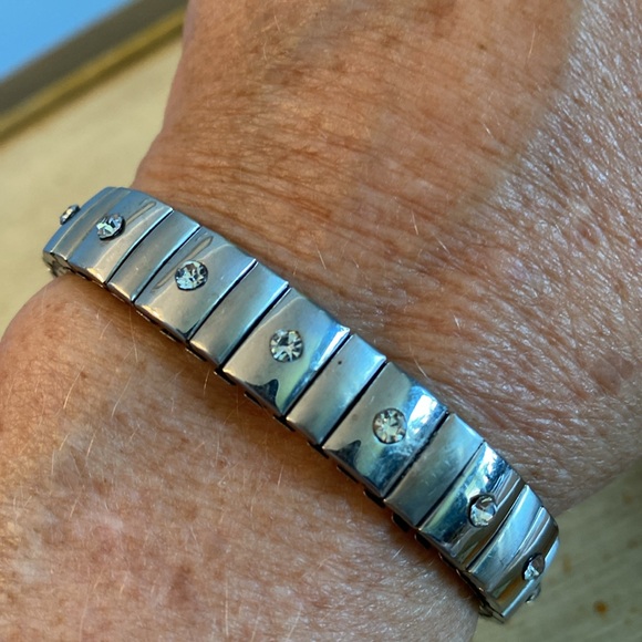 Vintage Stainless Steel Rhinestone Stretch Bracelet - Picture 3 of 3